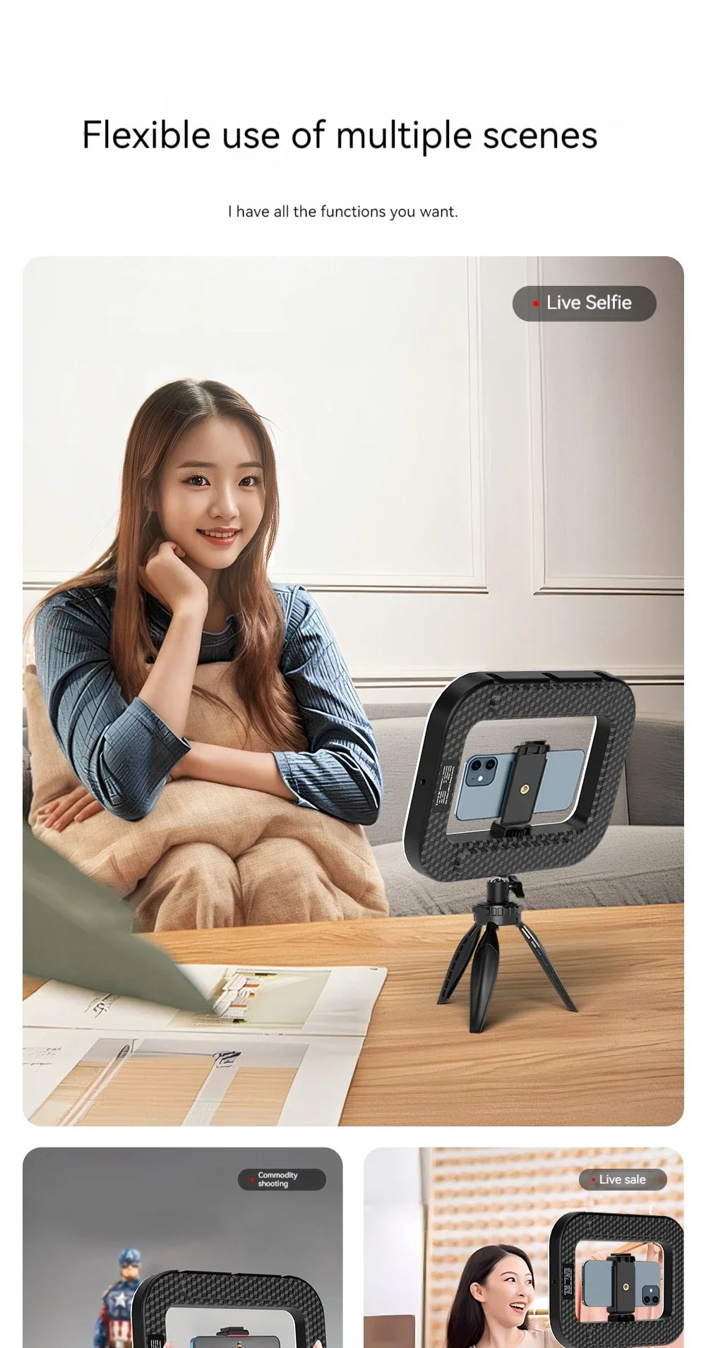Rechargeable LED Ring Light for Phone - Handheld & Desktop Fill Light, Perfect for Live Streaming, Selfies, Pet Photography