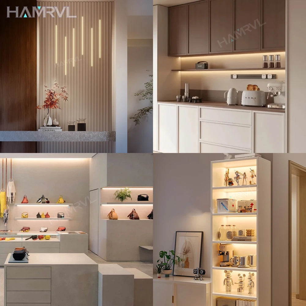 Touch Sensor LED for Wood Slat Wall Panels Decor No-drill Black/Silver Aluminum Bar Light Shelf Kitchen Wardrobe Closet Lighting