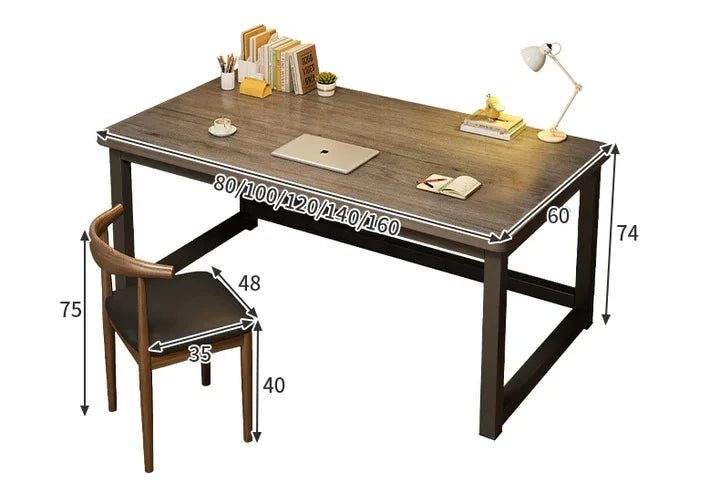 80/100/120/140/160cm Office Desk 15mm Wood Desktop Computer Table with Steel Frame Study Writing Desk for Home Office Workspace