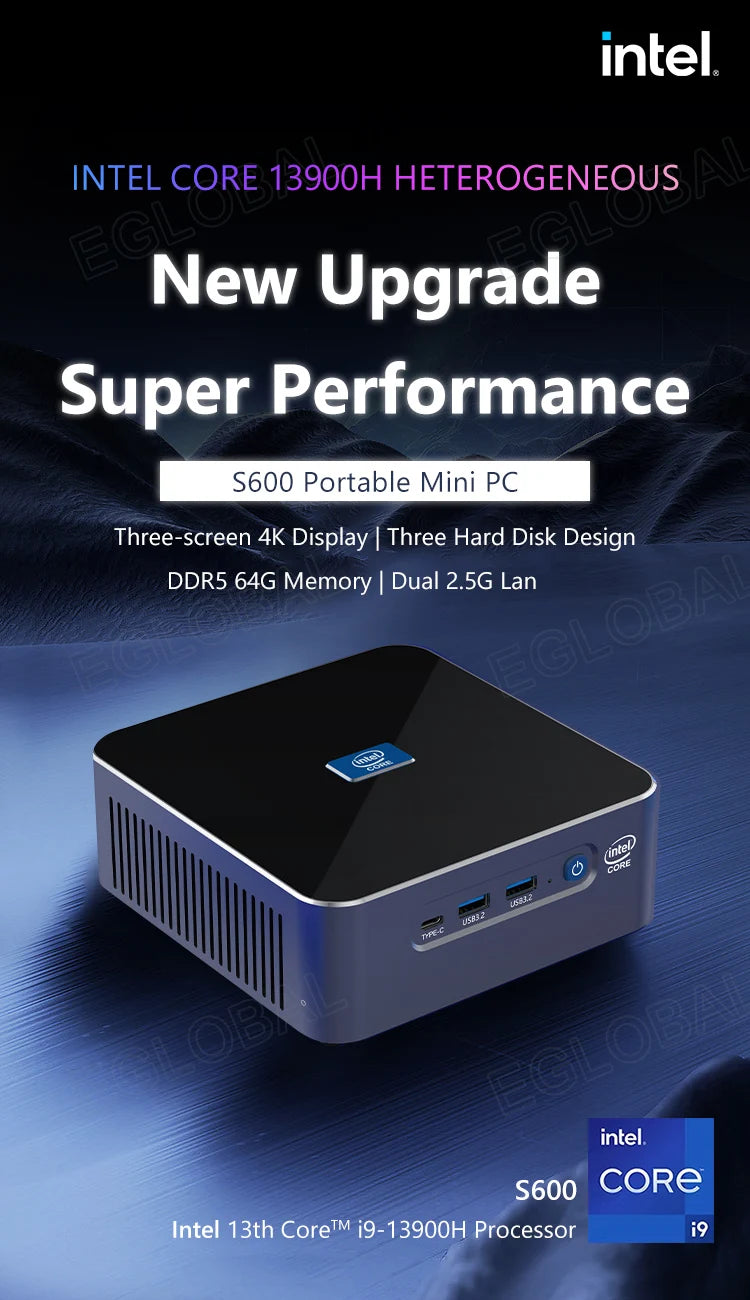 EGLOBAL Mini PC Gaming 13th Gen i9-13900H i7-13620H 32G DDR5 1TB NVMe Gaming Computer Windows11 Wifi6 Type-C Mini Computer Gamer