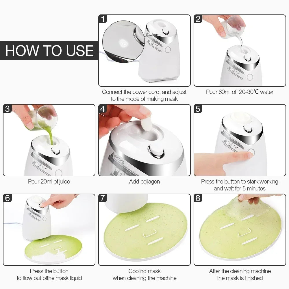 DIY Mini Face Mask Maker Automatic Vegetable Natural Collagen Fruit Face Mask Machine Skin Care Brush wtih 10Pcs Mask Molds