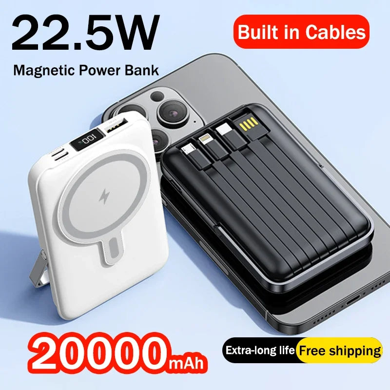 New 20000mAh Magnetic Wireless Power Bank with Phone Holder Portable Charger Fast Charging Battery for IPhone Magsafe PowerBank