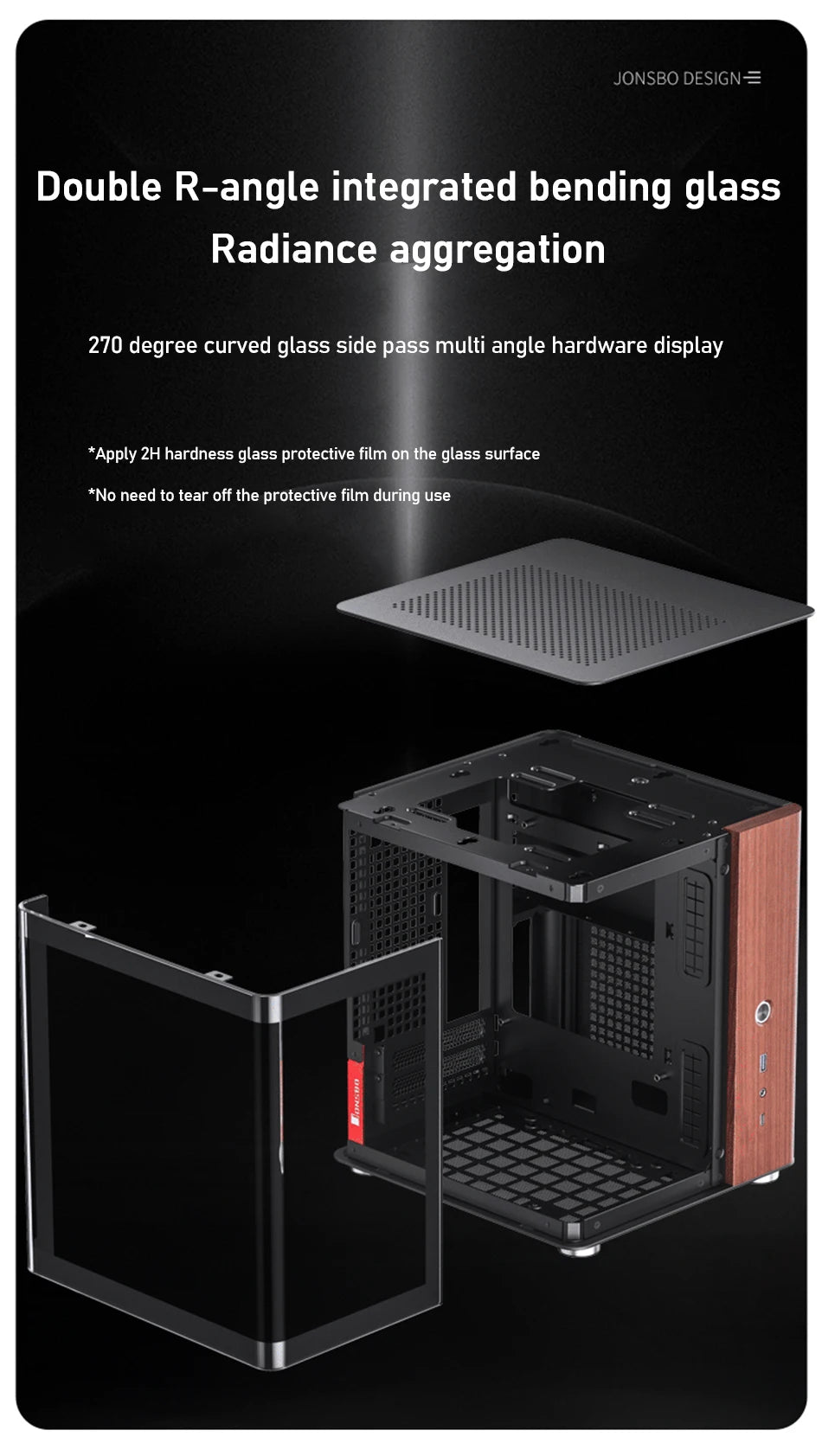 Jonsbo TK-0 ITX Sea View Room Case Separated Cabinet Dual-Curved Glass Aluminum Solid Walnut Wood Compact Desktop Chassis