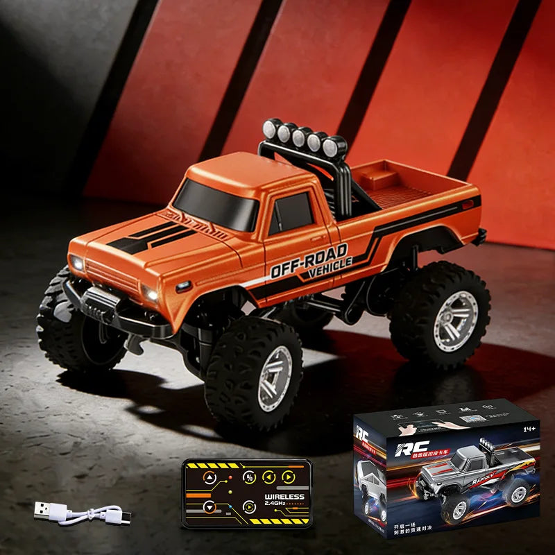 1：64 Mini Remote Control Off Road Truck Alloy Shell Rechargeable With Led Lights Anti Collision Night Play Electric Toy For Kids