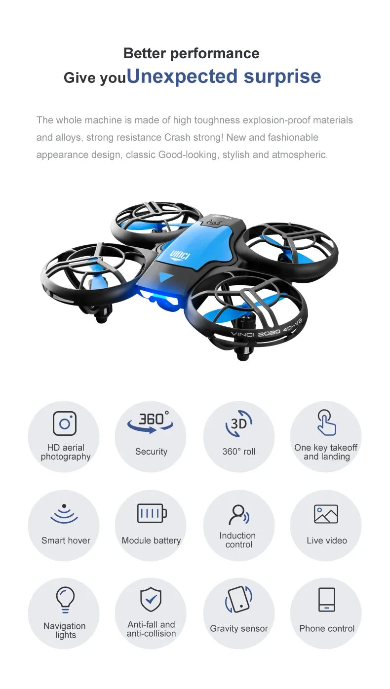 4DRC V8 New Mini Quadcopter Drone - 4K HD Wide Angle Camera, WiFi FPV Remote Control, Height Hold, 4-Axis RC Aircraft Kids' Toy