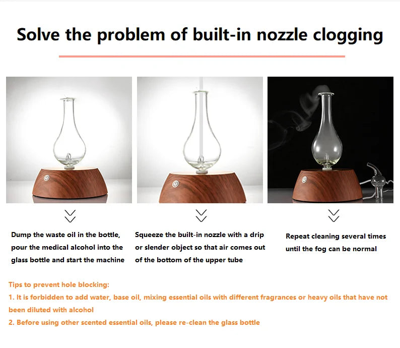 50ML Waterless Essential Oil Pure Diffuser Mini Nebulizer Aromatherapy Wood Glass Household Aroma Diffusers Colorful Night Light