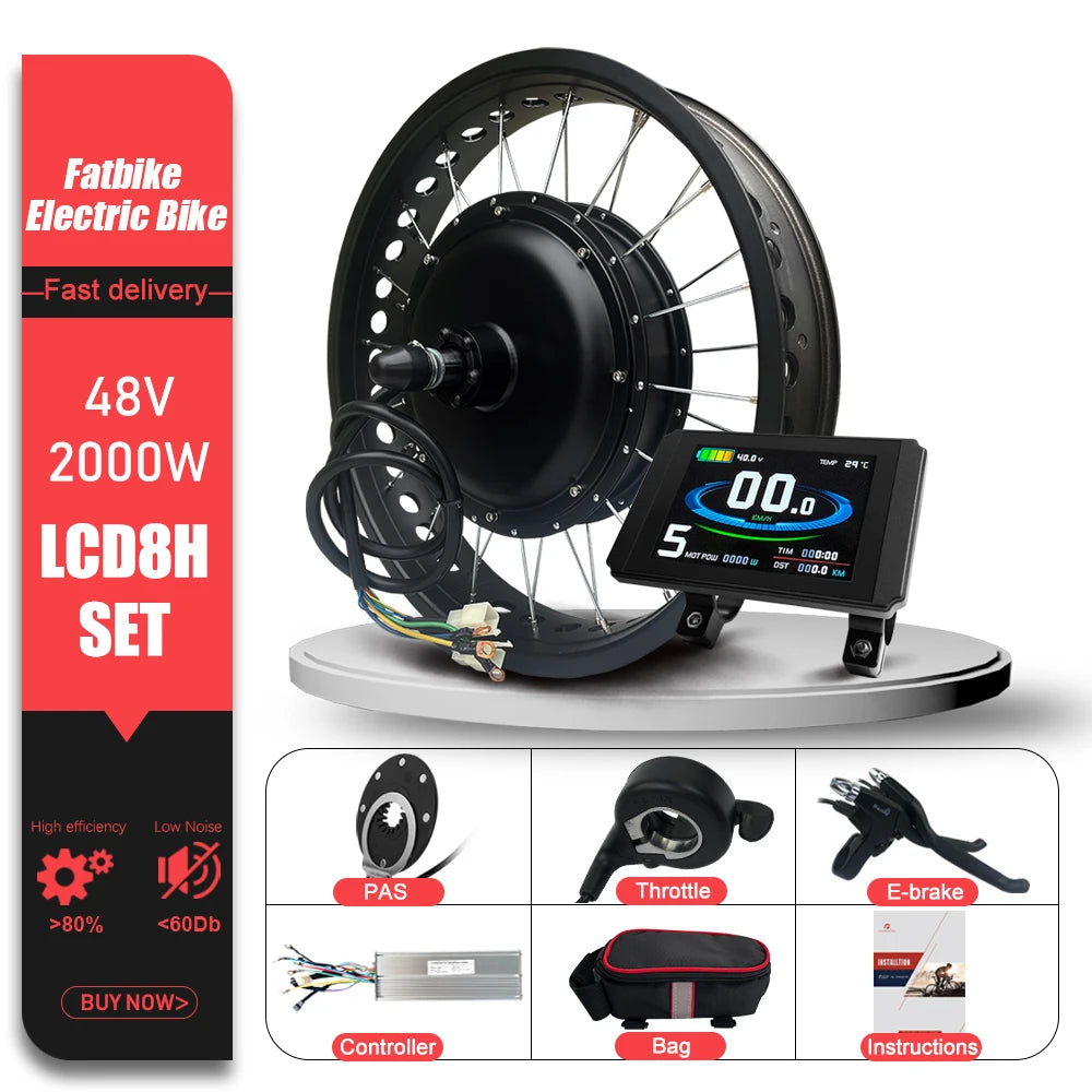 48V 2000W Electric Fat Bike Kit 20 24 26inch 4.0Tyre Brushless Non-gear Rear Hub Motor Wheel  Dropout 190mm For Snow eBike kit