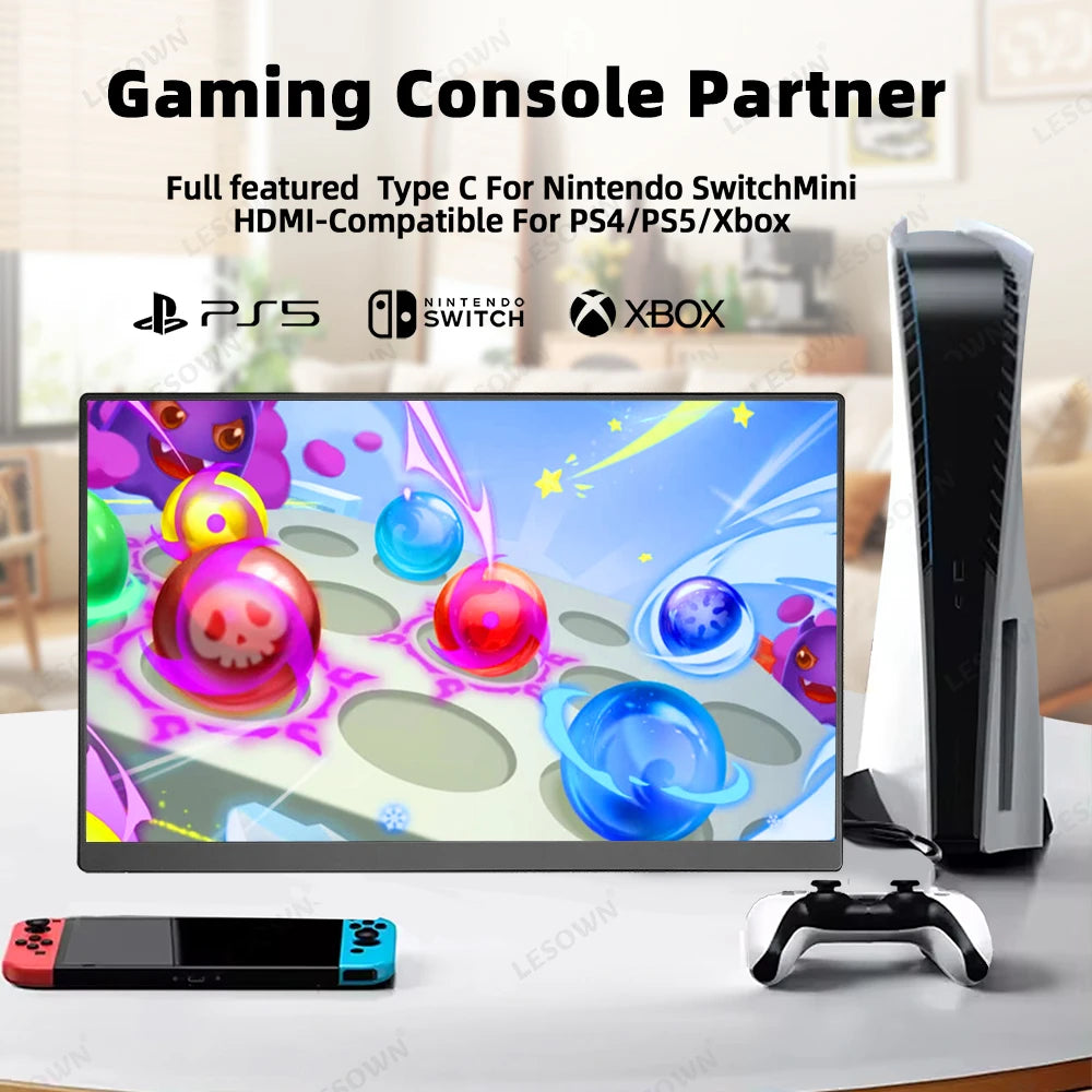 LESOWN 120Hz 2.5K Monitor 11.6 14 16 inch IPS 3840x2160 UHD VESA Gaming External Screen USB-C Display with Speaker Plastic Shell