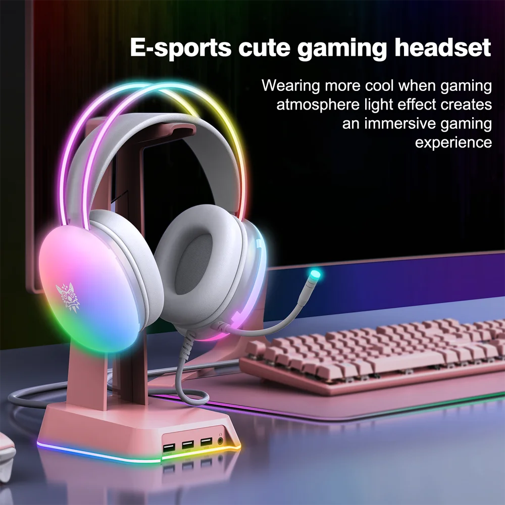 Wired Headset Headphone Earphone Earbuds Gamer Gaming For iPhone Phone PC With Cable Microphone Mic Portable Fone Head Set RGB