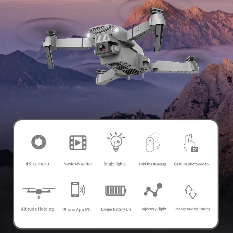 DWI D19 E88 Pro Drone 4K Professional HD RC Airplane Dual Camera Wide Angle Head Remote Quadcopter Toy Helicopter for Adults Kid