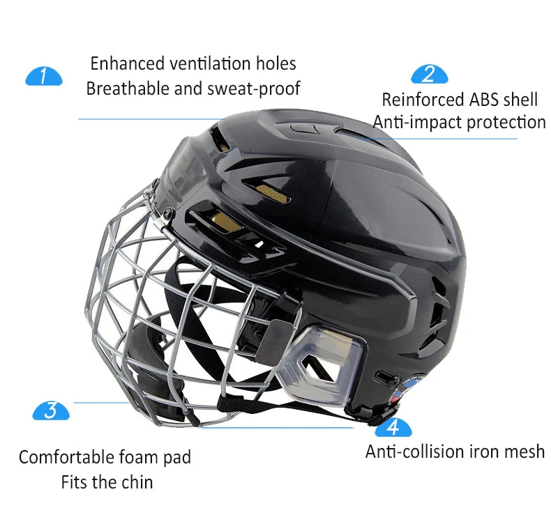 Hockey Helmet Tactical Sports Rugby Adjustable Ice Hockey Helmet with Cage Full/Face Mask Adult Equipment Face Head Protective