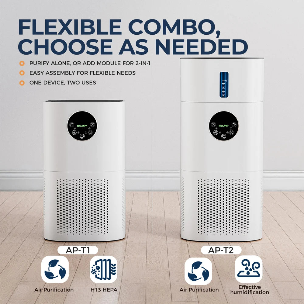 2-in-1 Air Purifier with Humidifier Combo for Home Allergies and Pets Hair, Smokers in Bedroom, H13 True HEPA Filter