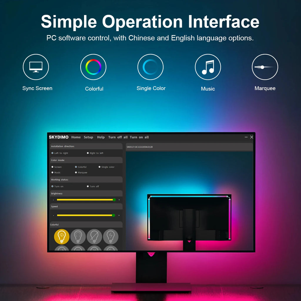 Smart Computer Monitor Sync Ambient USB LED Light Strip RGBIC PC Display Screen Backlight Gaming Decor Support Window/OS System