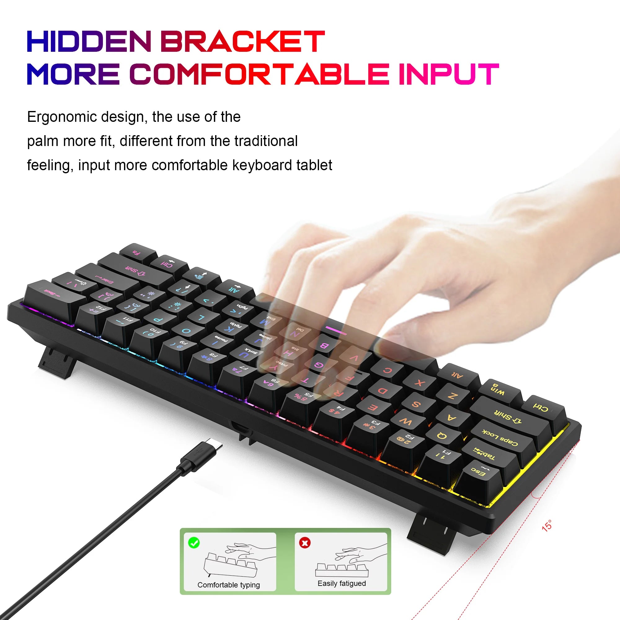 61 Keys Mini Mechanical Keyboard K61 RGB 60% Portable Wired Ergonomic Esports Gaming Keyboard for Computer Laptop Gamer Office