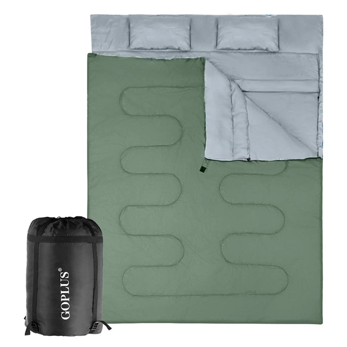 2 in 1 double sleeping bag, single sleeping bag XL, ceiling sleeping bag 2 persons/With 2 pillows/220x150cm/for camping, hiking