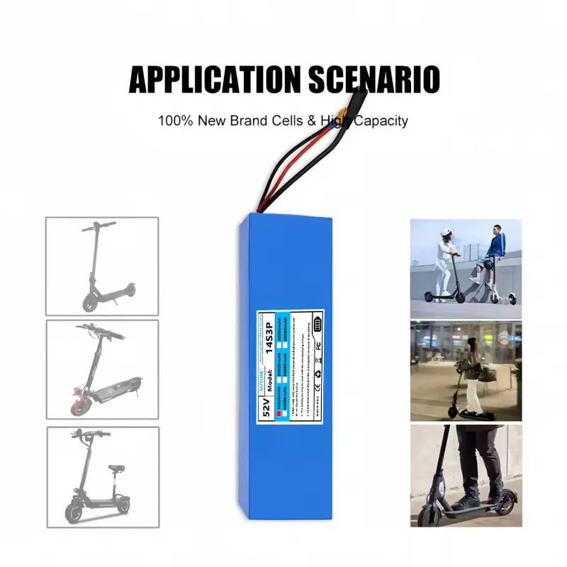 Electric Scooter Lithium Battery 14S3P 52V 10.5Ah 18650 Battery Built-in BMS for 0-1000W Electric Motorcycle Scooter Battery