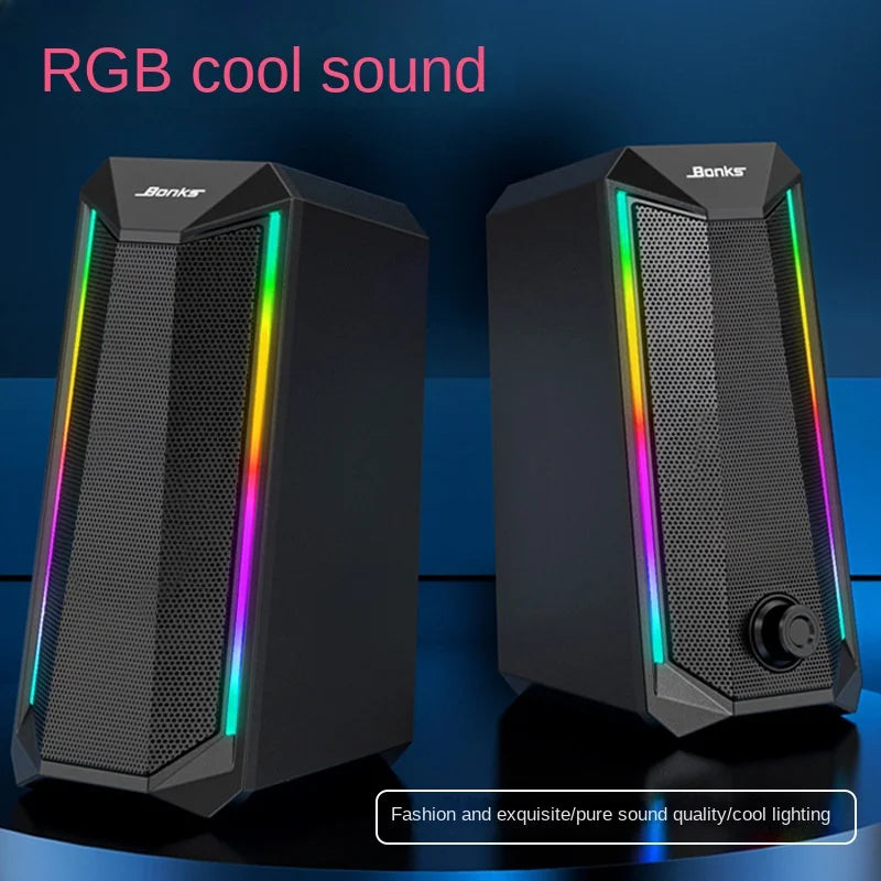 Desktop Speakers, 2.0 Channel PC Computer HiFi Stereo Gaming Speaker with Colorful LED Light Modes, Enhanced Bass and Easy-Acces