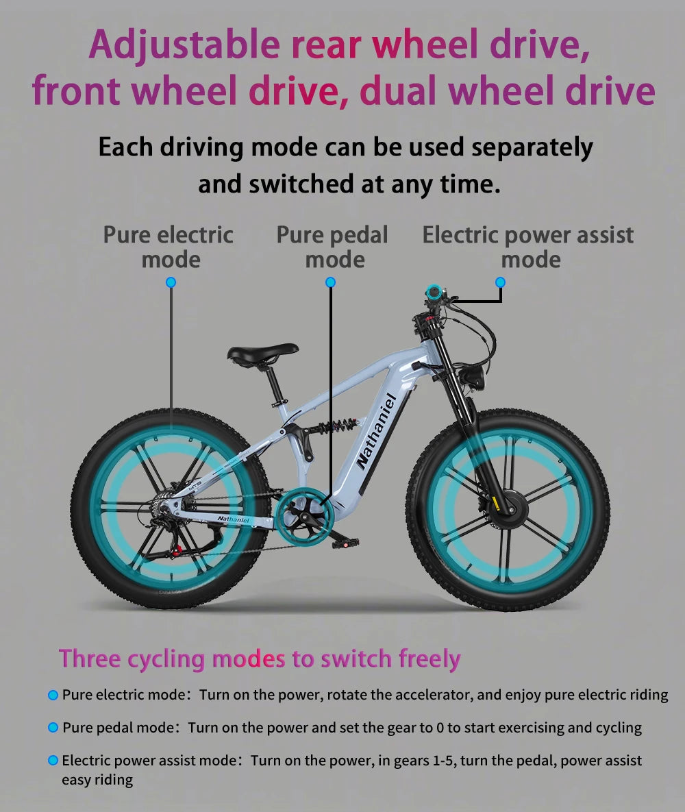 Nathaniel 2000W E-Bike SYR09 Dual Drive 26x4.0 Fat Tire 48V20AH Battery E-Mountain Bike Outdoor Sports All-Terrain Electric Bike