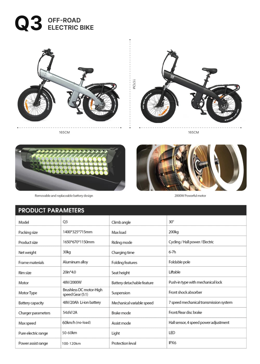 HX Q3 All-Terrain Electric bike 48V 20Ah electric bike 20 Inch Fat Tire ebike 2000W Electric bicycles electric dirt bike e bike