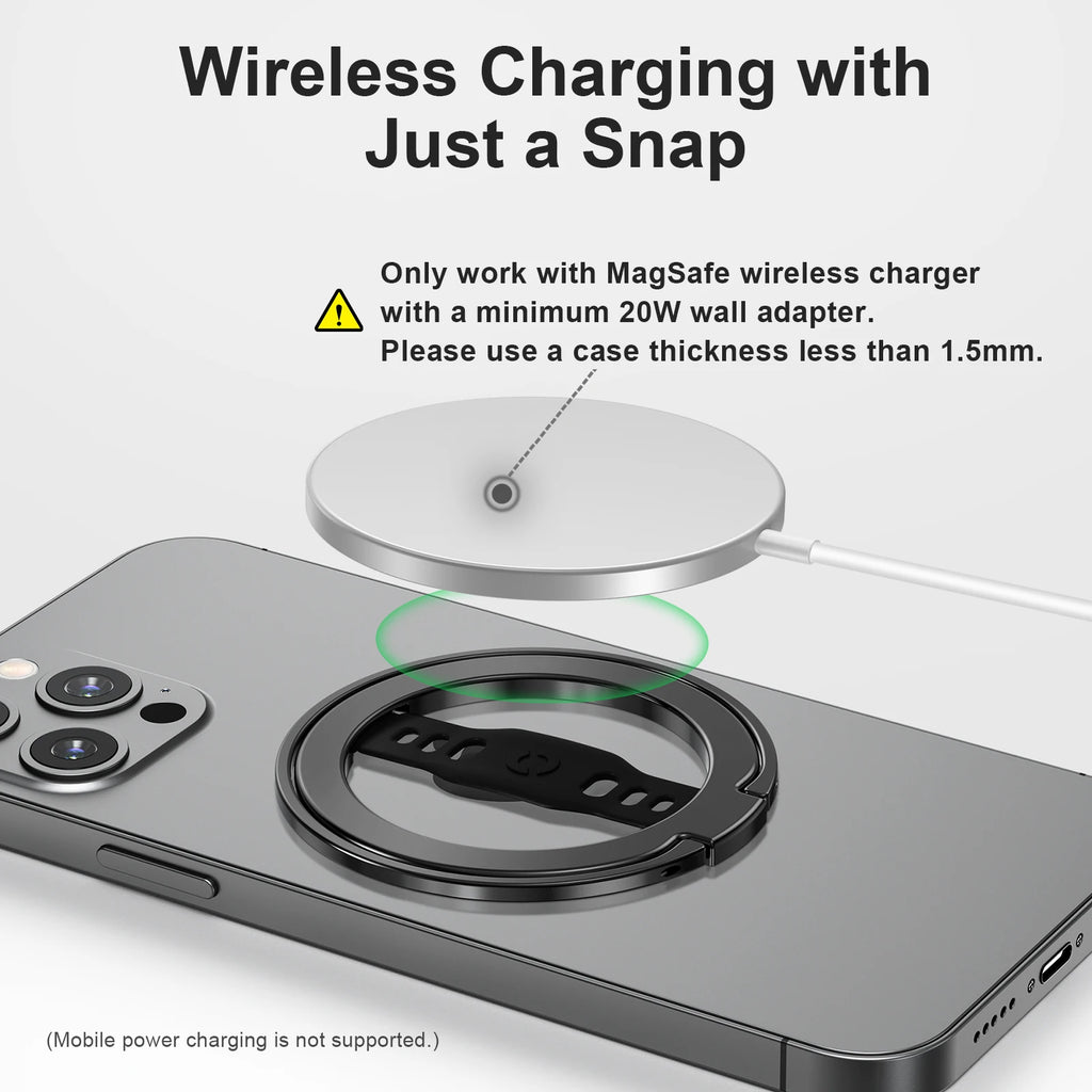 EWA Compatible with MagSafe Wireless Charging Phone Grip Stand with Silicone Finger Strap Removable Magnetic Ring Holder