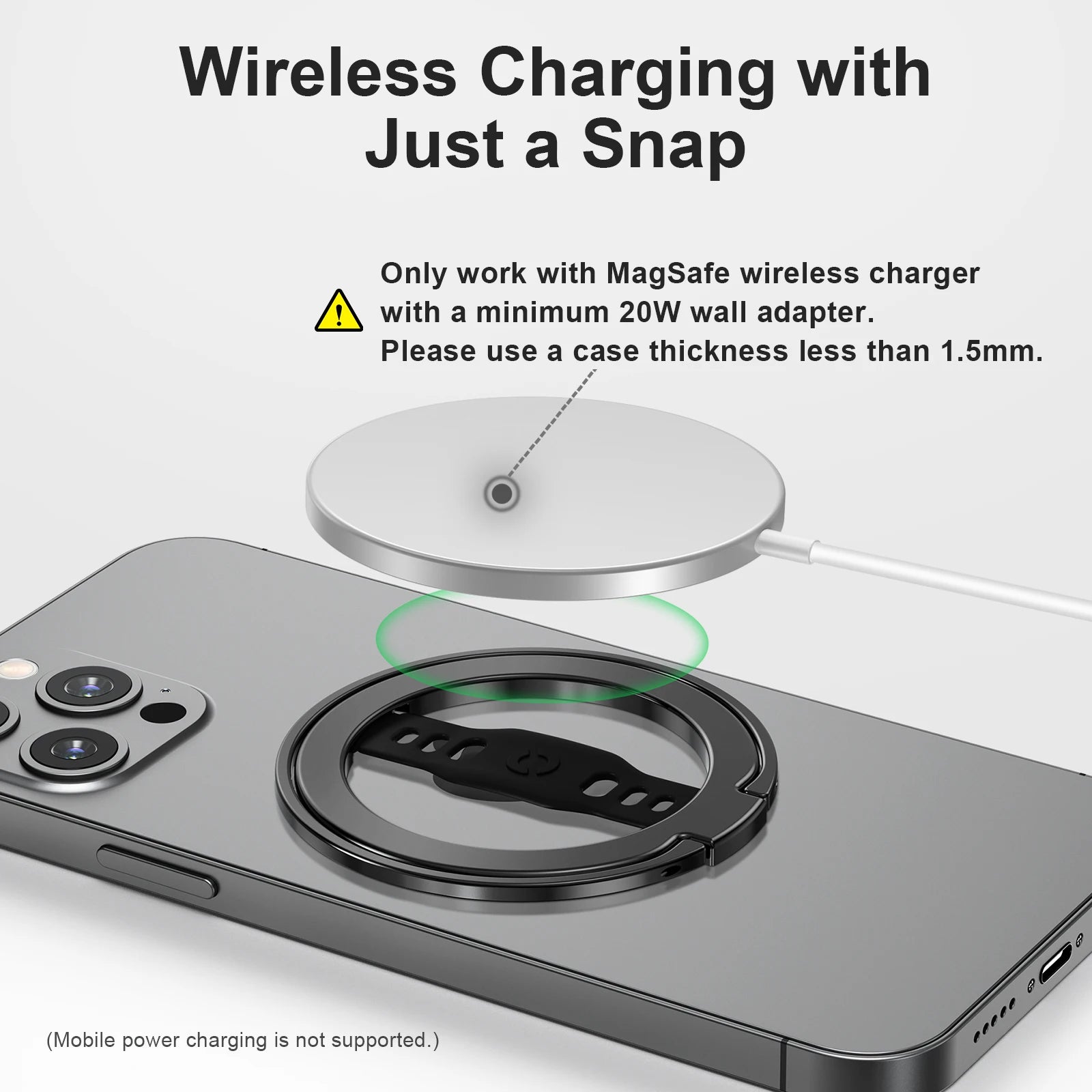 EWA Compatible with MagSafe Wireless Charging Phone Grip Stand with Silicone Finger Strap Removable Magnetic Ring Holder
