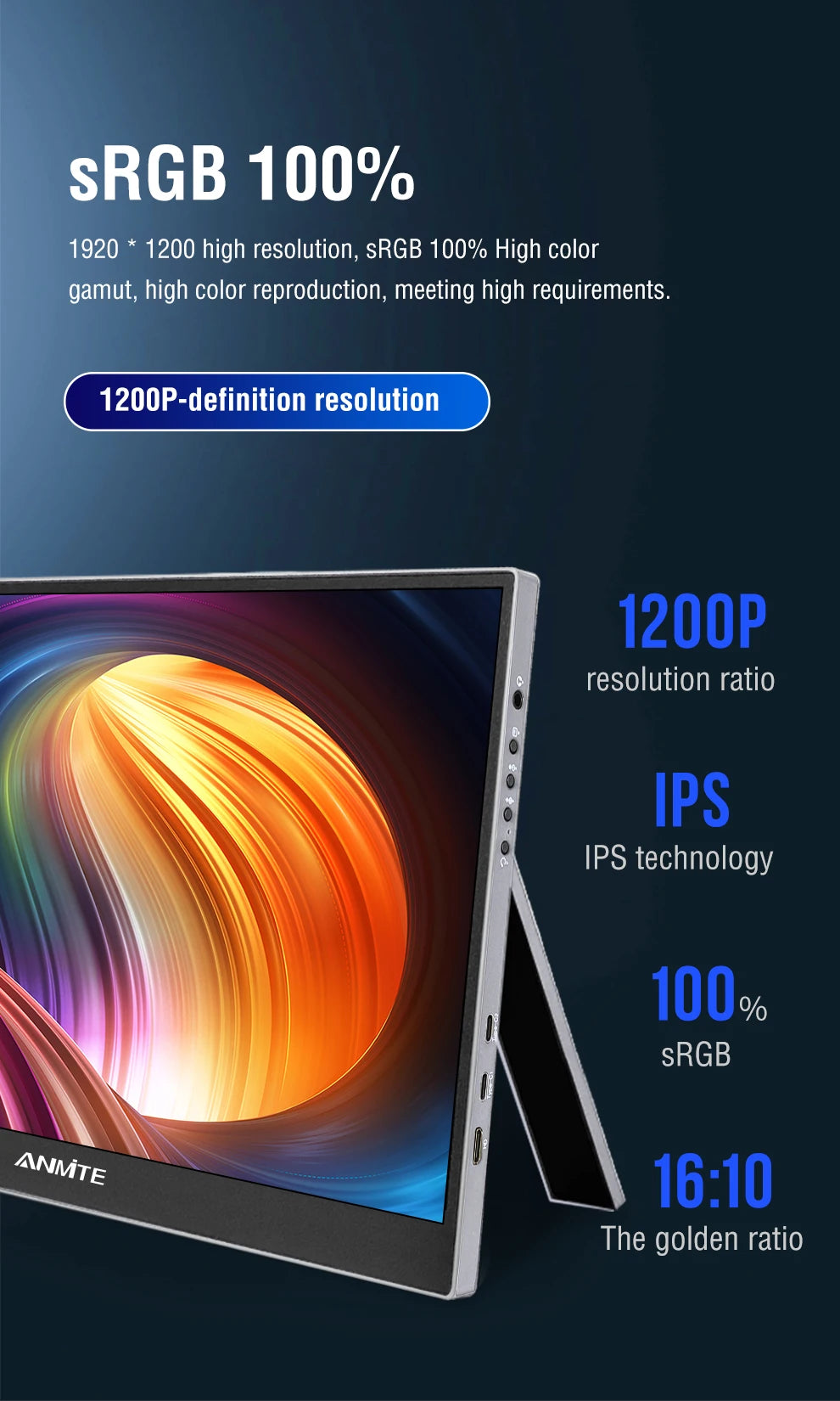 16 inch Touch Screen Portable Monitor 16:10 IPS Extended Display for Laptop with Bracket For xbox raspberry Pi