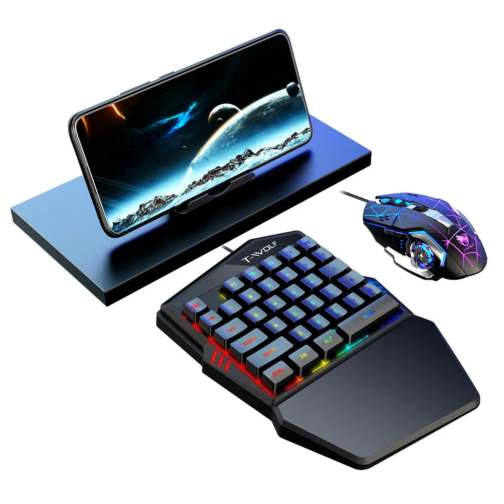 Mechanical Gaming Keyboard Kit 5 In 1 Set One Hand Keyboard 5D Mechanical Gamer Mouse Converter Mobile Game Pro Converter