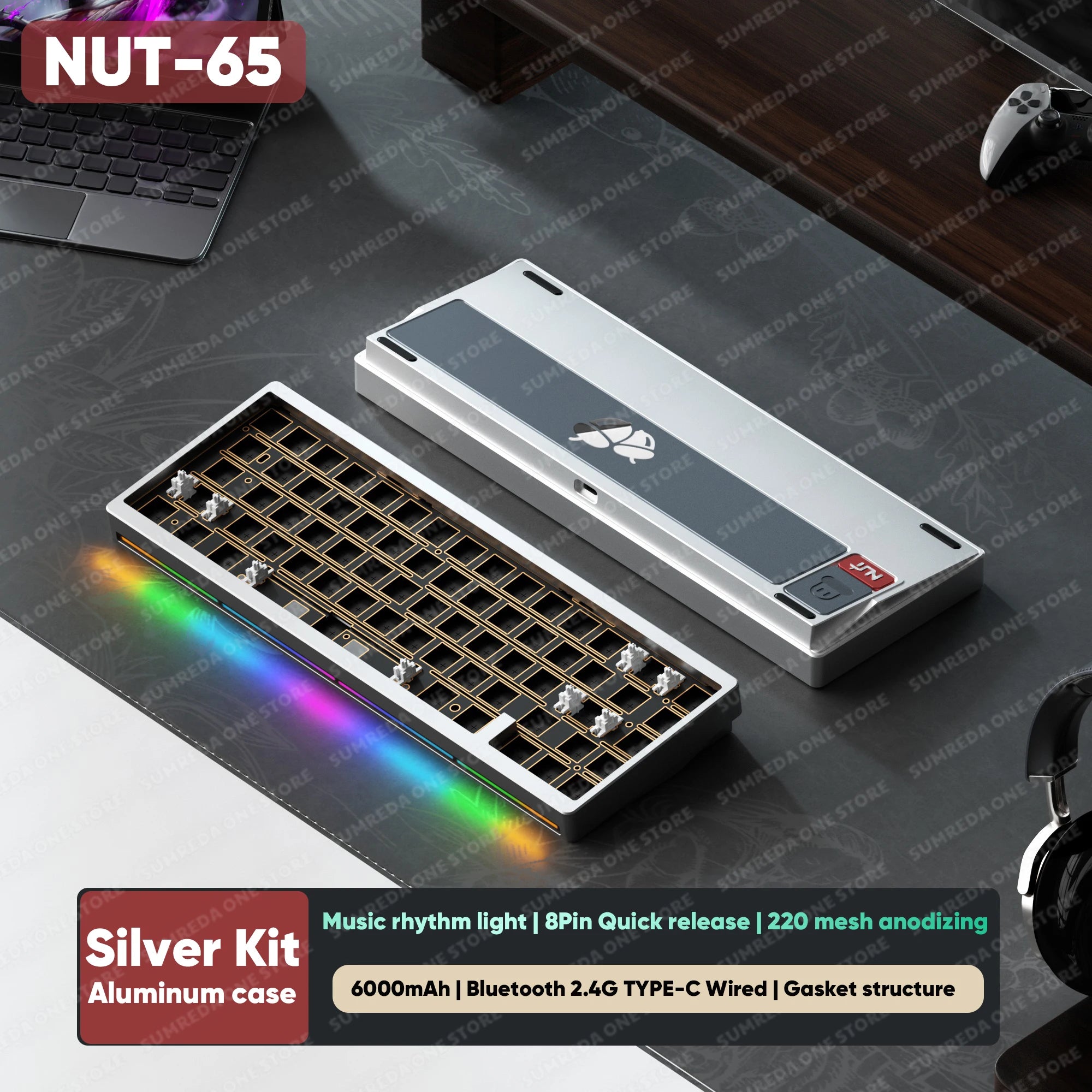WEIKAV NUT65 Mechanical Keyboard Kit 68% layout Aluminium Gaming Keyboard BT 2.4G Wired Gasket RGB Quick Disassembling QMK/VIA