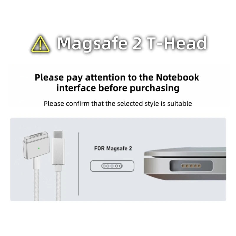 USB-C to MagSafe 2 T-tip Braided Charging Cable for MacBook Air/Pro, Fast Magnetic Charger Cord Compatible with 45W 60W 85W