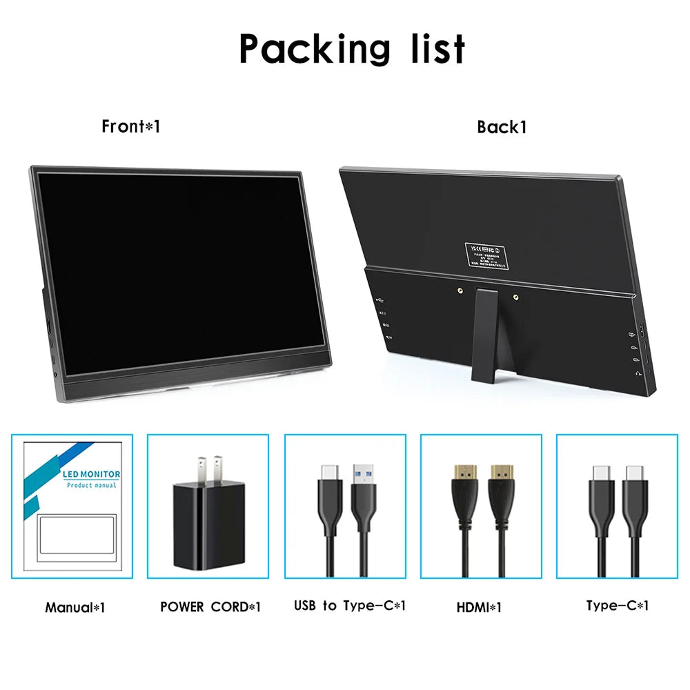 Touchscreen Portable Monitor 14/16 Inch FULL HD HDMI Display IPS Panel Laptop Monitor for PC/Raspberry Pi/Laptop/PS3/4/Xbox,VESA