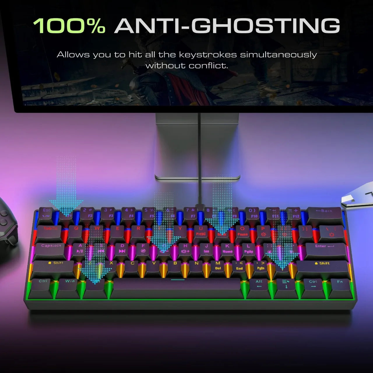 Wired Mechanical Keyboard Green Axis 68 Keys Hot-Swappable Side-Engraved Gradient E-Sports Gaming Keyboard