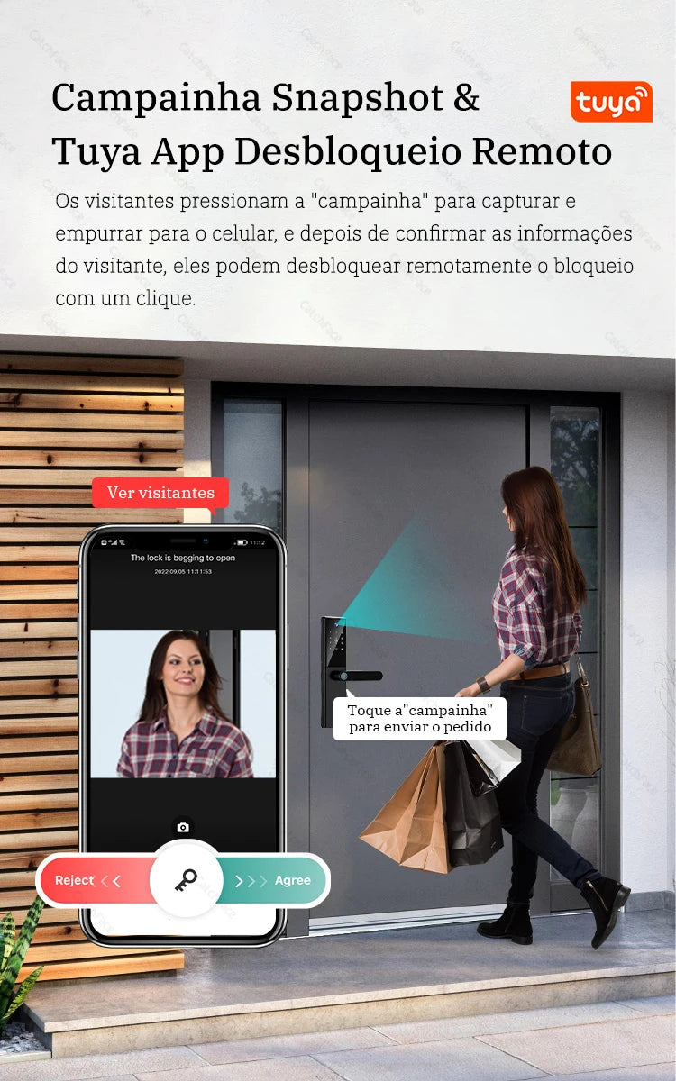 Brazil Tuya Smart Door Lock Portuguese Voice Digital Electronic Lock WIFI APP Fingerprint Password RFID Unlock For Home