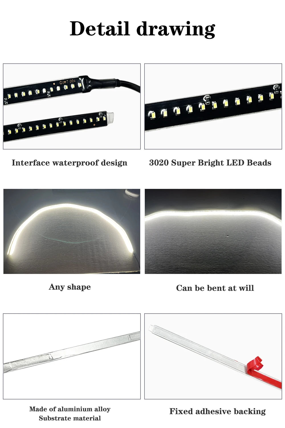 Car Side LED Light,17.8''-39.4'' Exterior Aluminum PCB Waterproof Work light strip, Night camping light strip, Indoor deco 2pcs