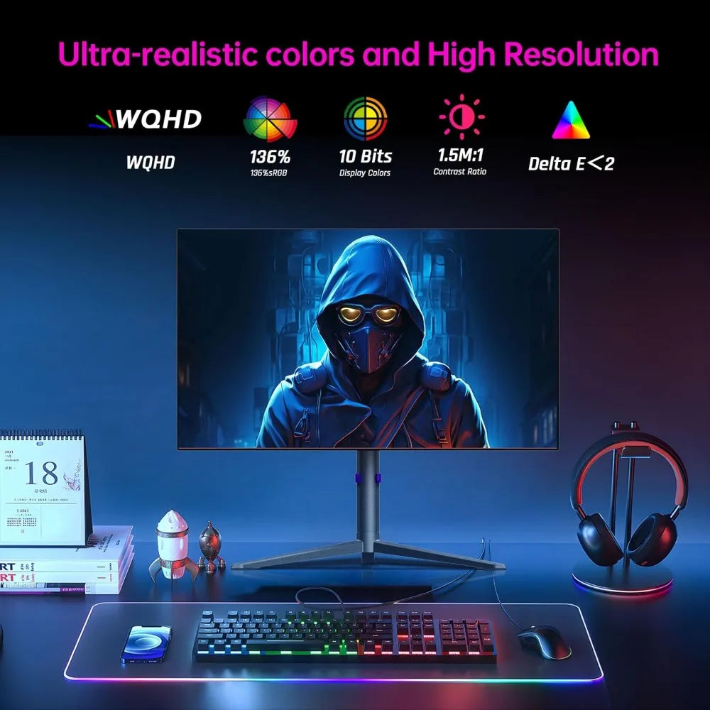 27 Inch OLED Gaming Monitor 1440p 240Hz 0.03ms GTG Type-C 65W Built-in Speakers DP HDMI USB-C