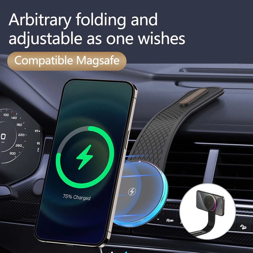15w Car holder magnetic wireless charger compatible with iPhone MagSafe 17 16 15 14 13 12 car mount charger adjustable angle