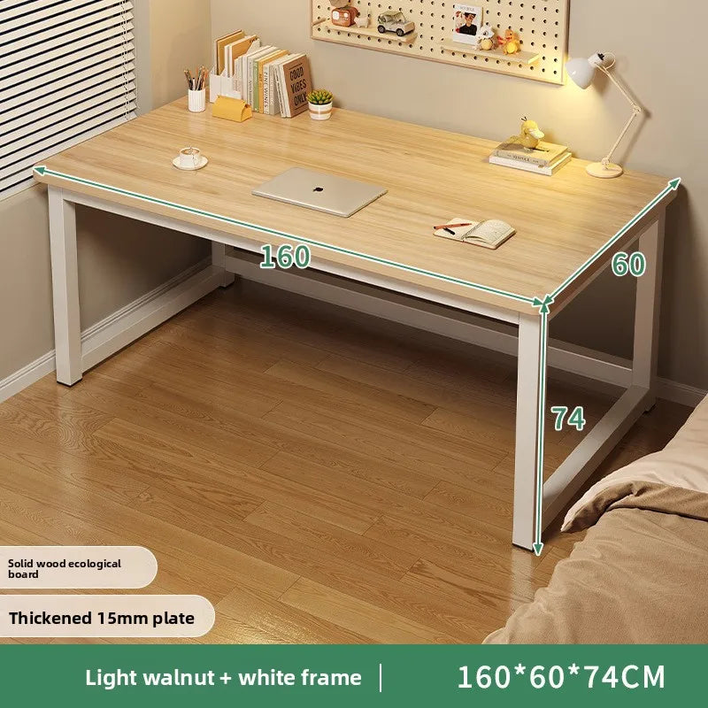 80/100/120/140/160cm Office Desk 15mm Wood Desktop Computer Table with Steel Frame Study Writing Desk for Home Office Workspace