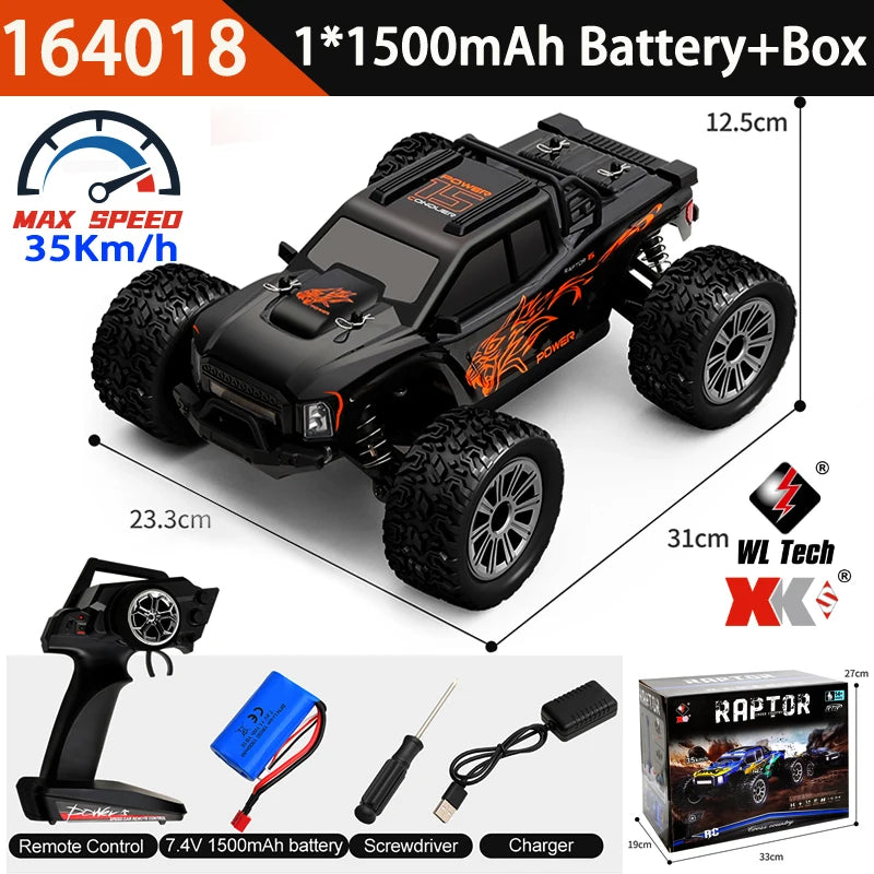 WLtoys 164018 1/16 Scale RC Car Off-Road 4WD Electric Remote Control Big Foot Climbing Truck with LED Lights High-Speed 2.4G