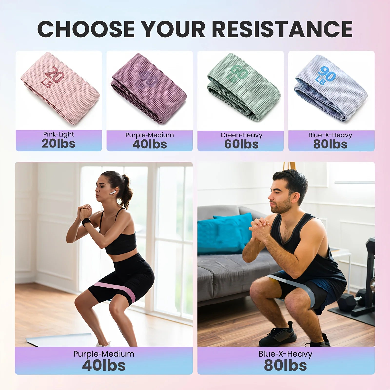 20-90LB Resistance Bands for Legs and Butt Hip Glute Thigh Booty Elastic Workout Fitness Strips Loops Yoga Gym Band Buttocks