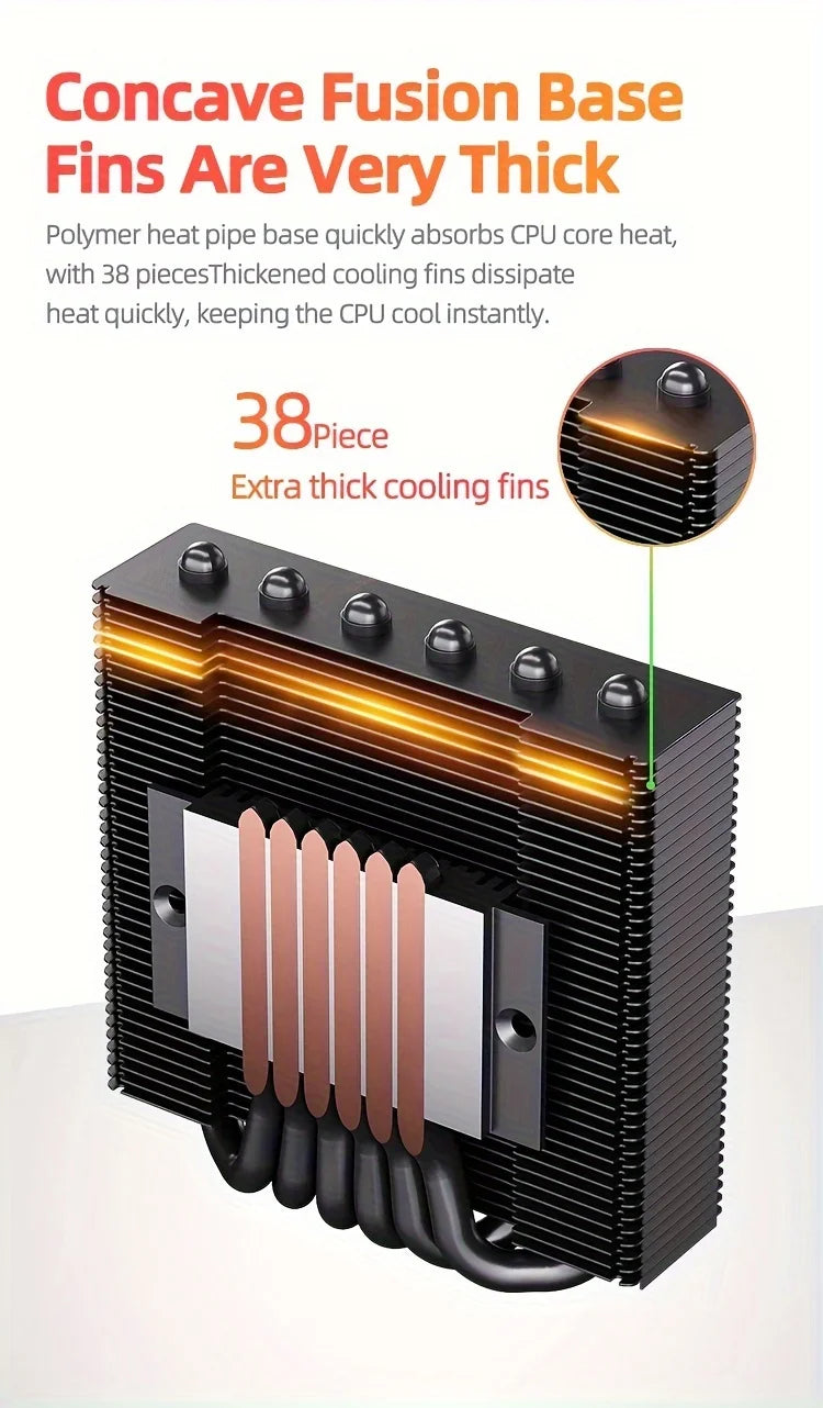 TEUCER 4.5cm Low Profile CPU Air Cooler High Performance 6 Heat Pipes for Intel LGA 1700 115X/AM4 AM5 ITX Gaming CPU Radiator