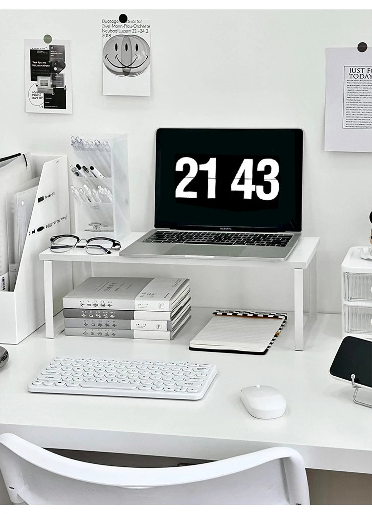 Desktop Cuter Monitor Riser Stand Office Desk Organizer Bookelf Storage Solution Simple Design Wood Material Tabletop Pl...