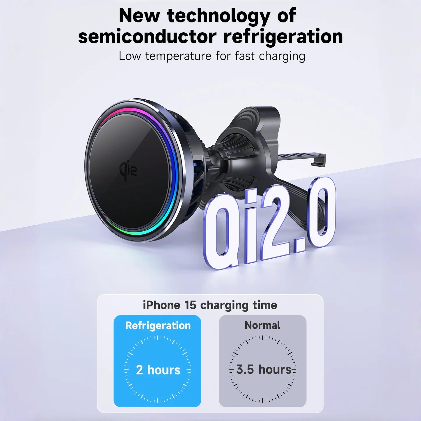 HaaYot QI2 Ice Cooling 25W Magnetic Wireless Car Charger RGB Fast Charging Car Phone Holder Stand For Magsafe iPhone 17 16 15 14