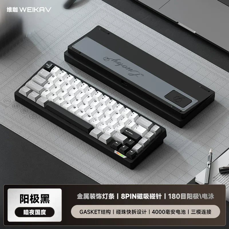 WEIKAV lucky65 V3 Gaming Keyboard Wireless Aluminum Alloy RGB Tri-mode Bluetooth Mechanical Keyboard CNC Gasket Quick Release