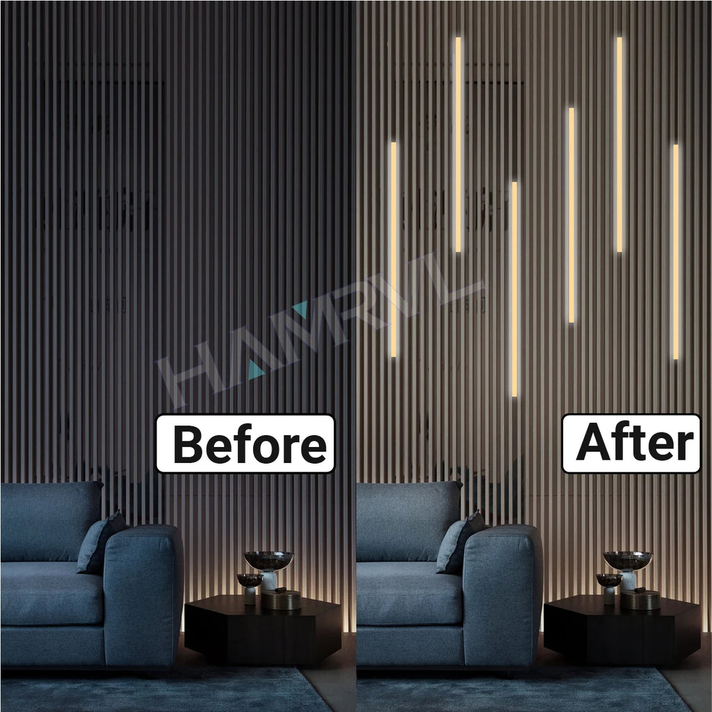 Touch Sensor LED for Wood Slat Wall Panels Decor No-drill Black/Silver Aluminum Bar Light Shelf Kitchen Wardrobe Closet Lighting