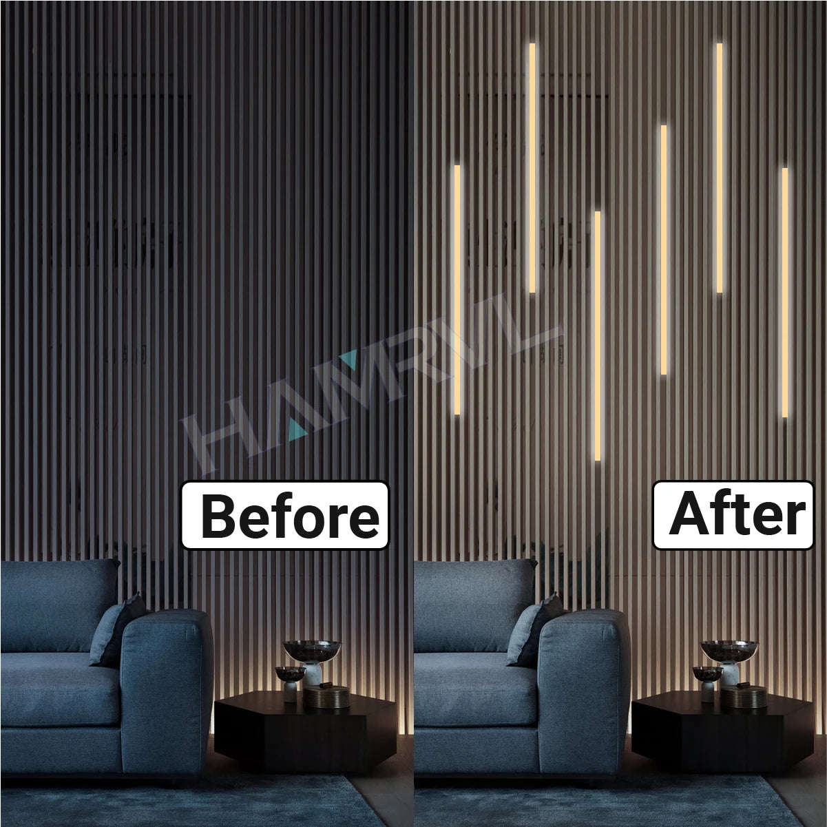 Touch Sensor LED for Wood Slat Wall Panels Decor No-drill Black/Silver Aluminum Bar Light Shelf Kitchen Wardrobe Closet Lighting
