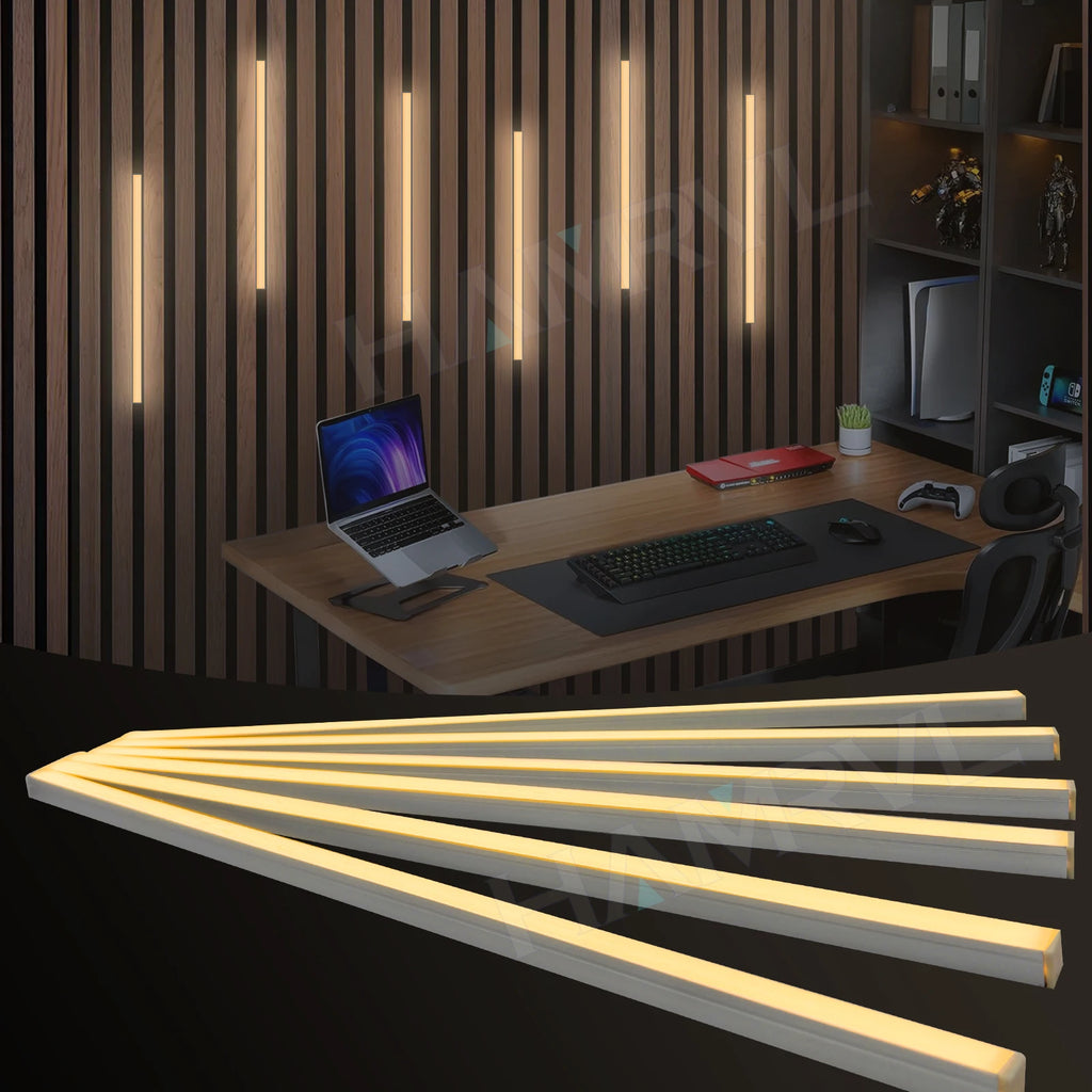 Touch Sensor LED for Wood Slat Wall Panels Decor No-drill Black/Silver Aluminum Bar Light Shelf Kitchen Wardrobe Closet Lighting