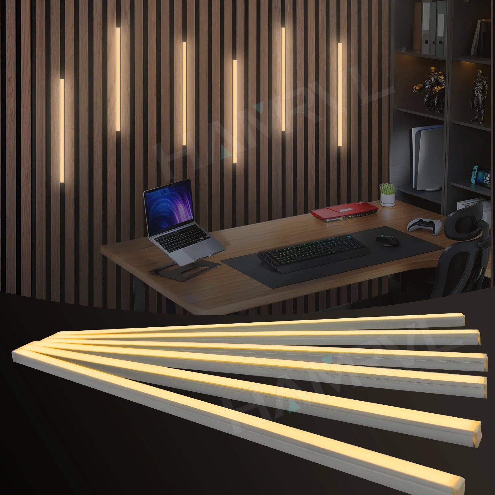 Touch Sensor LED for Wood Slat Wall Panels Decor No-drill Black/Silver Aluminum Bar Light Shelf Kitchen Wardrobe Closet Lighting