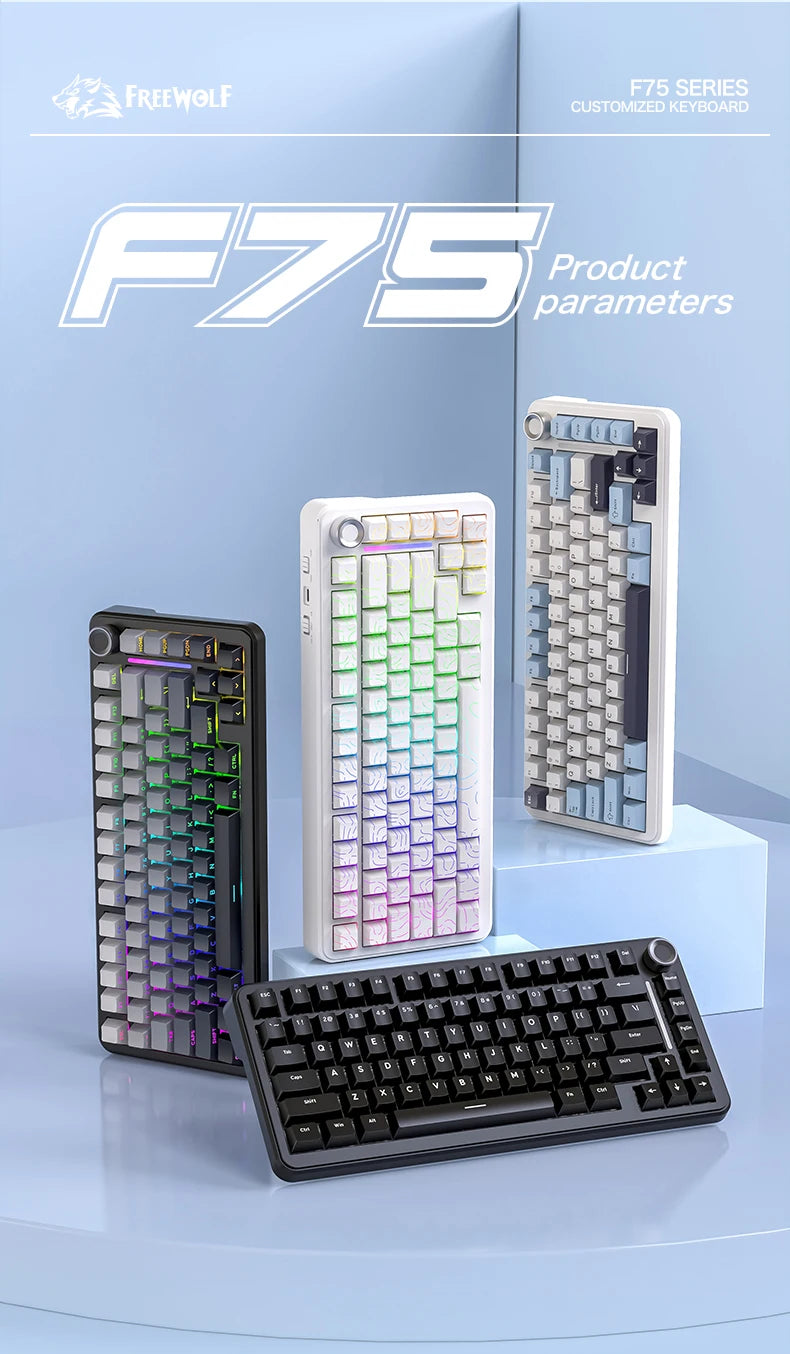 F75 Gaming Mechanical Keyboard, 2.4G Wireless/Bluetooth/Wired ,RGB Customized, Gasket Structure,Windows/Macos/Linux