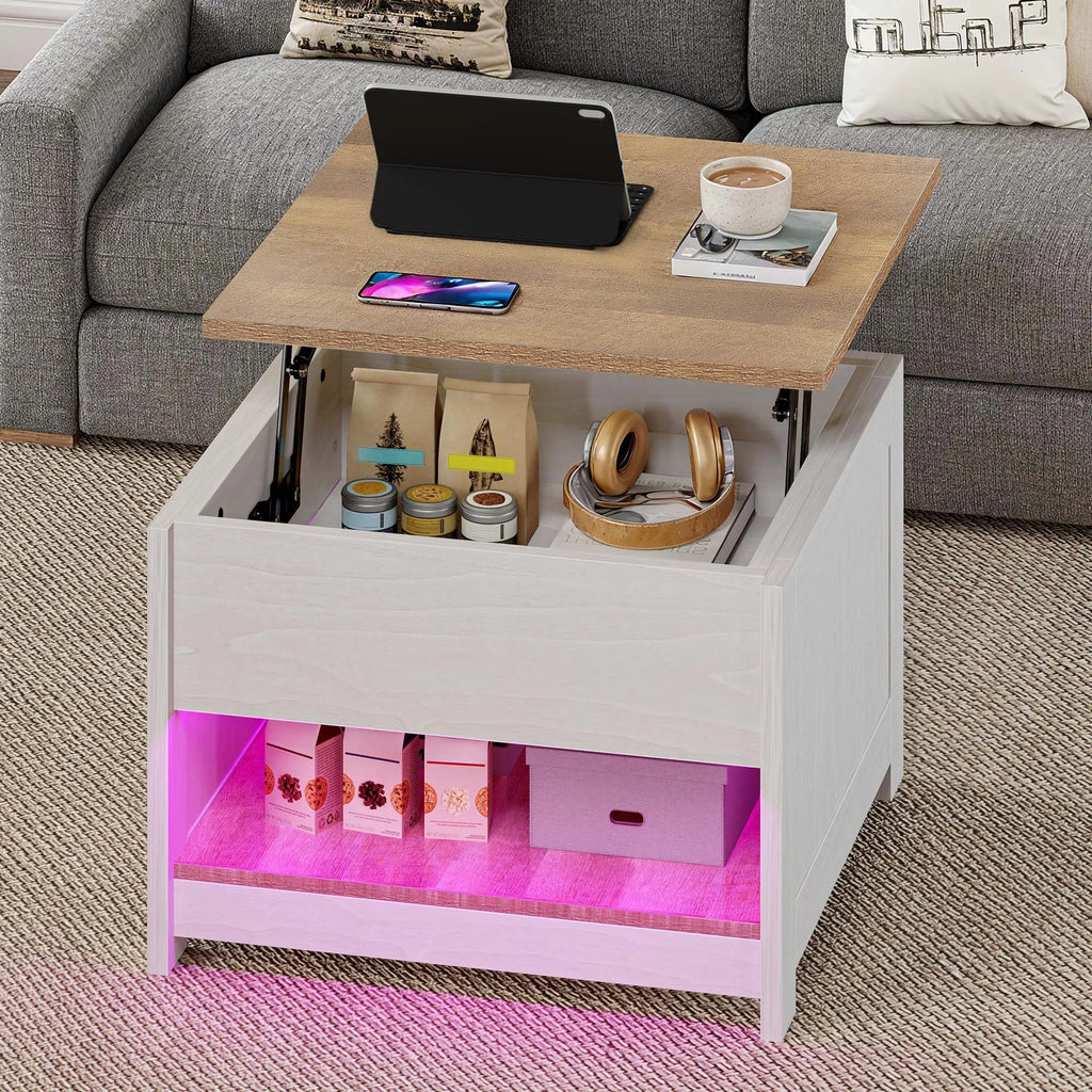 YITAHOME Square Lift Top Coffee Table - Rustic Wood with Storage, Farmhouse Grey Wash, 60x60x45cm for Living Room
