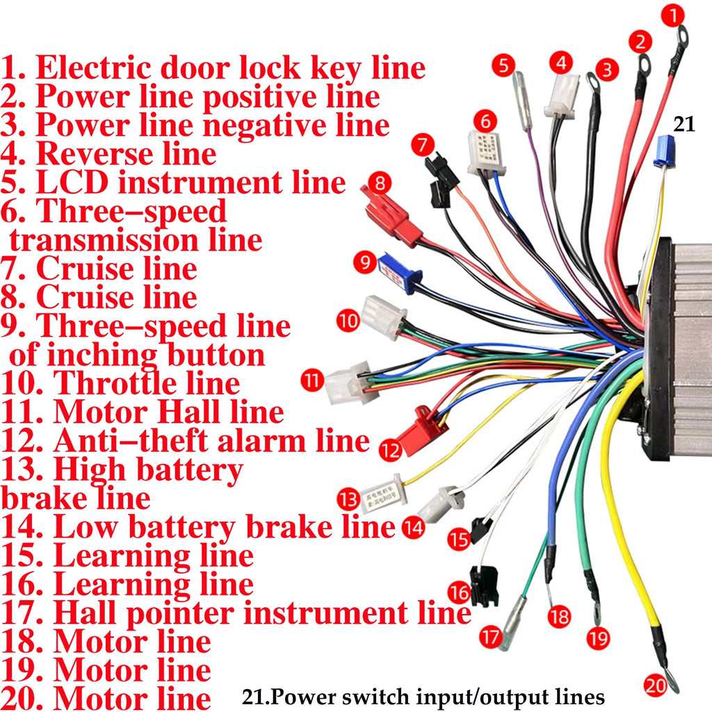 350-1000W 25A 30A 35A Brushless Motor sine wave Controller 36V 48V-64V and Battery display with lock Throttle for E-Scooter Bike