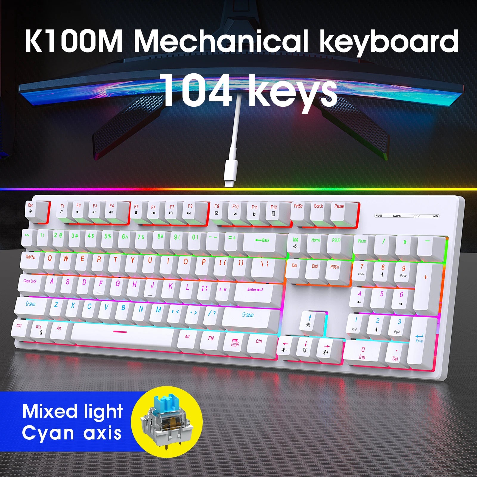 Mechanical Keyboard Wired 16 RGB Backlit 61/87/104Key Esports Gaming Keyboard Hot-Swappable Ergonomic Keyboard for PC Laptop